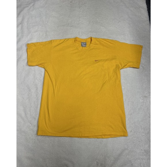Vintage Y2K Nike Gray Tag Mini Swoosh Yellow T-Shirt Men's Size Large - Picture 1 of 7